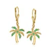 ROSS-SIMONS EMERALD PALM TREE DROP EARRINGS WITH DIAMOND ACCENTS IN 18KT GOLD OVER STERLING