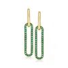Ross-simons Emerald Paper Clip Link Drop Earrings In 18kt Gold Over Sterling In Green