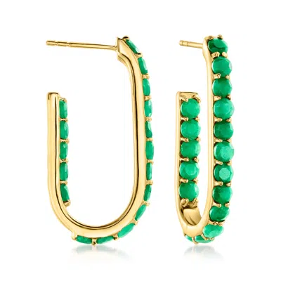 Ross-simons Emerald Paper Clip Link Drop Earrings In 18kt Gold Over Sterling In Green
