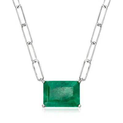 Ross-simons Emerald Paper Clip Link Necklace In Sterling Silver In Green
