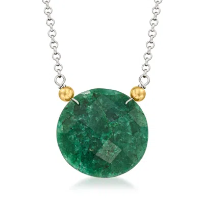Ross-simons Emerald Pendant Necklace In 14kt Yellow Gold And Sterling Silver In Green
