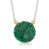 Ross-simons Emerald Pendant Necklace In 14kt Yellow Gold And Sterling Silver In Multi