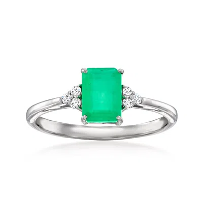 Ross-simons Emerald Ring With Diamond Accents In 14kt White Gold In Metallic