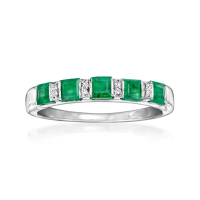 Ross-simons Emerald Ring With Diamond Accents In Sterling Silver In Green