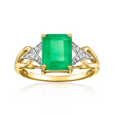 Ross-simons Emerald Ring With Diamonds In 14kt Yellow Gold In Green