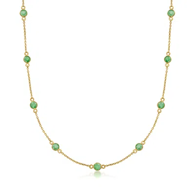 Ross-simons Emerald Station Necklace In 18kt Gold Over Sterling In Green