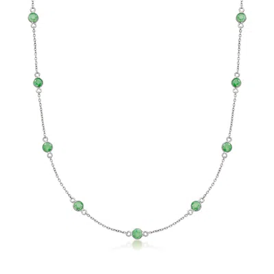 Ross-simons Emerald Station Necklace In Sterling Silver In Green
