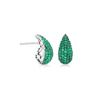 Ross-simons Emerald Teardrop Earrings In Sterling Silver In Green