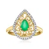 Ross-simons Emerald Teardrop Ring With Diamonds In 14kt Yellow Gold In Gold