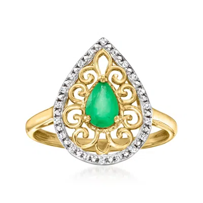 Ross-simons Emerald Teardrop Ring With Diamonds In 14kt Yellow Gold