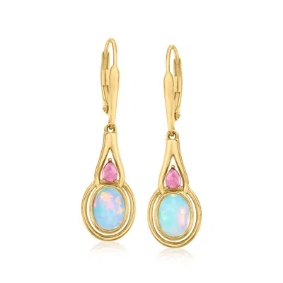 Ross-simons Ethiopian Opal And . Pink Tourmaline Drop Earrings In 18kt Gold Over Sterling In Multi