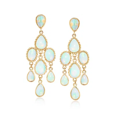 Ross-simons Ethiopian Opal Chandelier Earrings In 14kt Yellow Gold In White