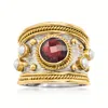 Ross-simons Garnet And 3mm Cultured Pearl Ring In Sterling Silver And 18kt Gold Over Silver In Red