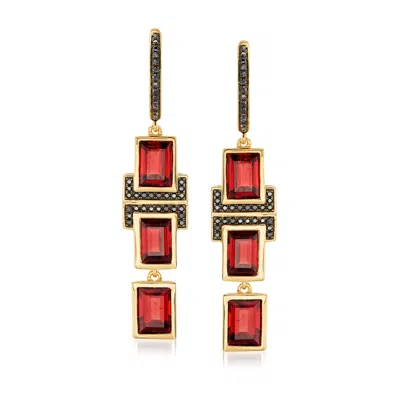 Ross-simons Garnet And . Black Spinel Drop Earrings In 18kt Gold Over Sterling In Red