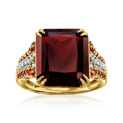 Ross-simons Garnet And . Diamond Ring In 14kt Yellow Gold In Red