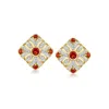 Ross-simons Garnet And . Diamond Vintage-style Earrings In 18kt Gold Over Sterling In Red
