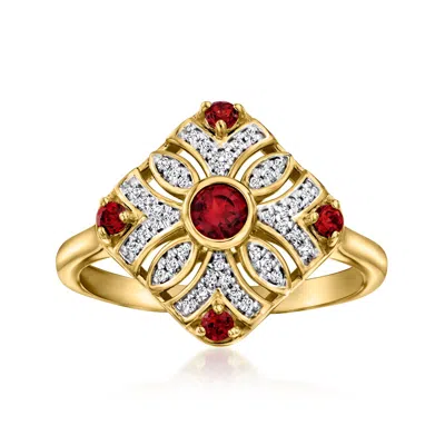 Ross-simons Garnet And . Diamond Vintage-style Ring In 18kt Gold Over Sterling In Red