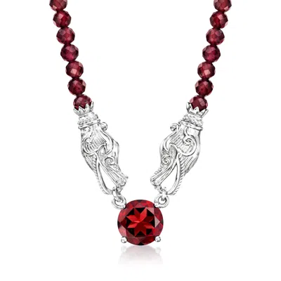 Ross-simons Garnet And Garnet Bead Necklace In Sterling Silver In Multi