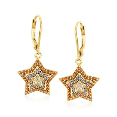 Ross-simons Garnet And . Iolite Star Drop Earrings With White Topaz In 18kt Gold Over Sterling