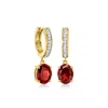 Ross-simons Garnet And . Lab-grown Diamond Hoop Drop Earrings In 18kt Gold Over Sterling