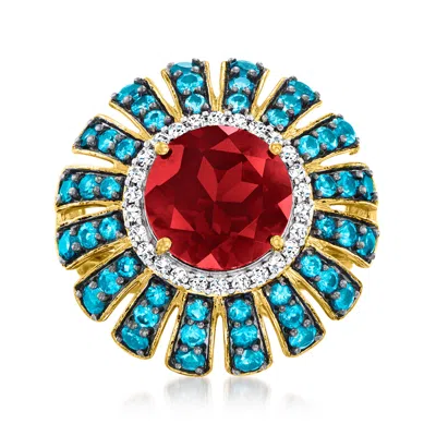 Ross-simons Garnet And London Blue Topaz Ring With . White Zircons In 18kt Gold Over Sterling In Red