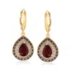 Ross-simons Garnet And . Red And White Diamond Drop Earrings In 18kt Gold Over Sterling In Red
