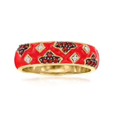 Ross-simons Garnet And Red Enamel Ring With Diamond Accents In 18kt Gold Over Sterling