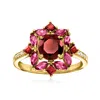 Ross-simons Garnet And . Rhodolite Garnet Ring With . White Topaz In 18kt Gold Over Sterling In Red