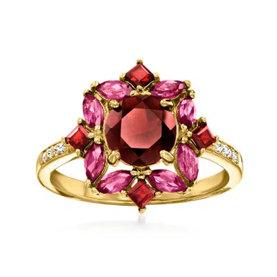 Ross-simons Garnet And . Rhodolite Garnet Ring With . White Topaz In 18kt Gold Over Sterling In Red