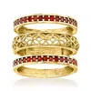 Ross-simons Garnet And Scrollwork Jewelry Set: 3 Rings In 18kt Gold Over Sterling