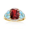 Ross-simons Garnet And Swiss Blue Topaz Ring With . Diamonds In 14kt Yellow Gold In Red