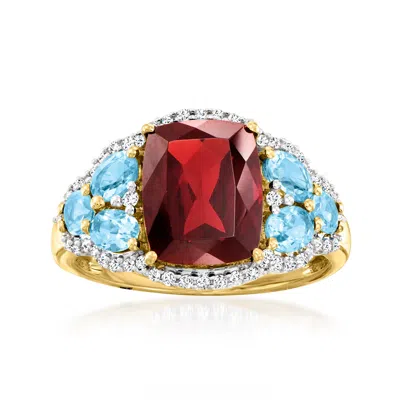 Ross-simons Garnet And Swiss Blue Topaz Ring With . Diamonds In 14kt Yellow Gold In Red