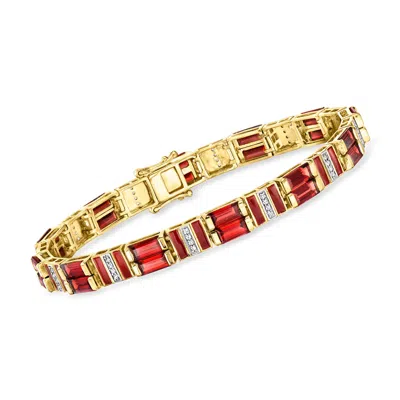 Ross-simons Garnet And . White Topaz Bracelet With Red Enamel In 18kt Gold Over Sterling In Multi