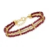 Ross-simons Garnet Bead And Snake-chain Bracelet In 18kt Gold Over Sterling In Red