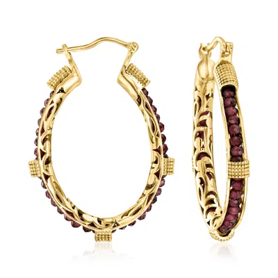 Ross-simons Garnet Bead Hoop Earrings In 18kt Gold Over Sterling In Multi