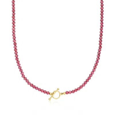 Ross-simons Garnet Bead Toggle Necklace In 18kt Gold Over Sterling