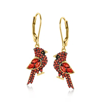 Ross-simons Garnet Cardinal Drop Earrings In 18kt Gold Over Sterling In Red