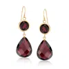 Ross-simons Garnet Drop Earrings In 14kt Yellow Gold In Red