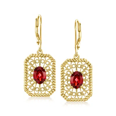 Ross-simons Garnet Filigree Drop Earrings In 18kt Gold Over Sterling In Red