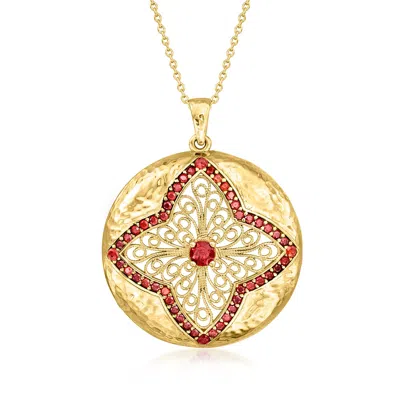 Ross-simons Garnet Filigree Pendant Necklace In 18kt Gold Over Sterling In Multi