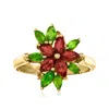 Ross-simons Garnet Flower Ring With . Chrome Diopsides And Citrine Accents In 18kt Gold Over Sterling In Red