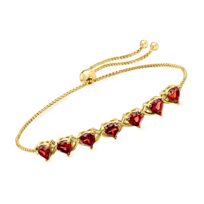 Ross-simons Garnet Heart Bolo Bracelet In 18kt Gold Over Sterling In Pink