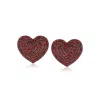 Ross-simons Garnet Heart Earrings In Sterling Silver In Red