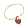 Ross-simons Garnet Heart Paper Clip Link Toggle Bracelet In 18kt Gold Over Sterling In Gold
