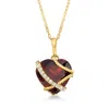 Ross-simons Garnet Heart Pendant Necklace With Diamond Accents In 14kt Yellow Gold In Multi