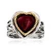 Ross-simons Garnet Heart Ring In Sterling Silver And 14kt Yellow Gold In Red