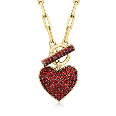Ross-simons Garnet Heart Toggle Necklace In 18kt Gold Over Sterling