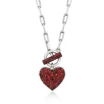 Ross-simons Garnet Heart Toggle Necklace In Sterling Silver In Multi