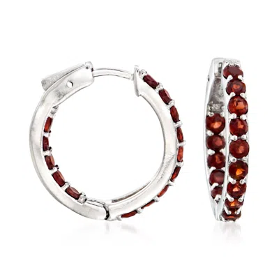 Ross-simons Garnet Inside-outside Hoop Earrings In Sterling Silver In Red
