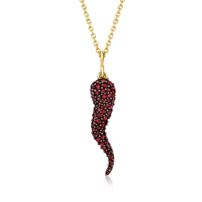 Ross-simons Garnet Italian Horn Pendant Necklace In 18kt Gold Over Sterling In Brown